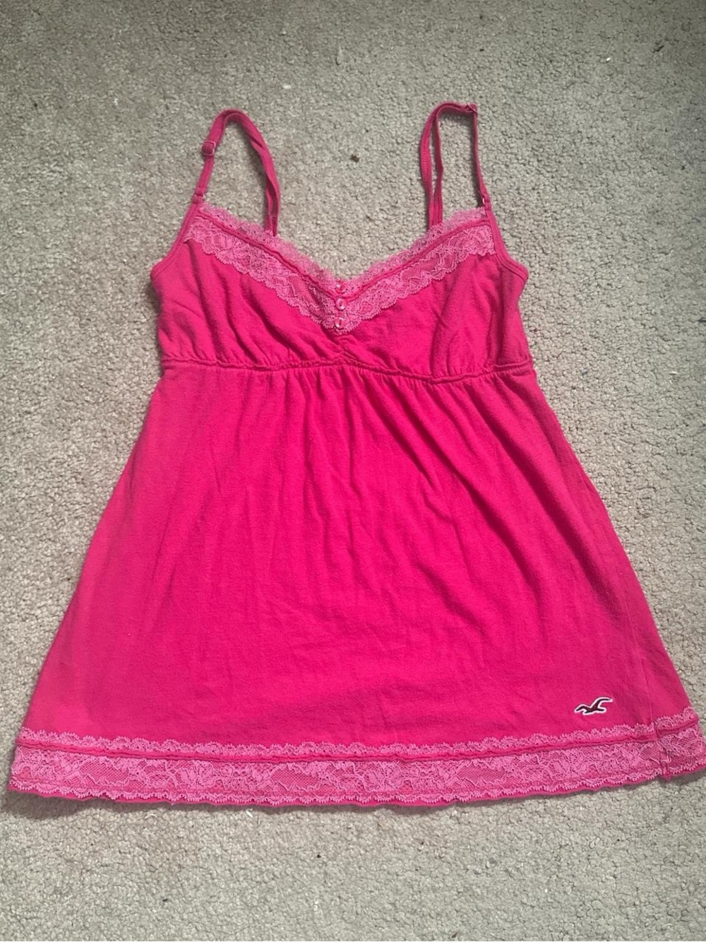 Vintage Y2K Hollister Hot Pink Lace Trim Babydoll Cami Top
